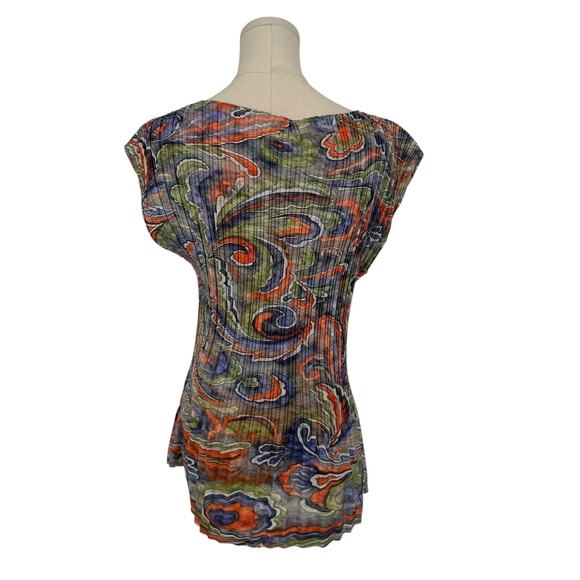 Vintage Y2K Euro Printed Top Milano Printed Plisse Pleated Sleeveless Blouse M - Picture 3 of 8